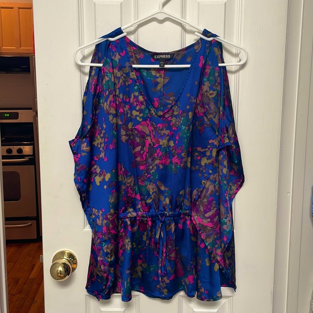 Floral off the shoulder satin blouse